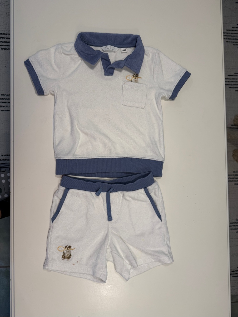 Malin x Gray x Janie and Jack Tennis White Polo Top & Shorts with Blue Trim 3T